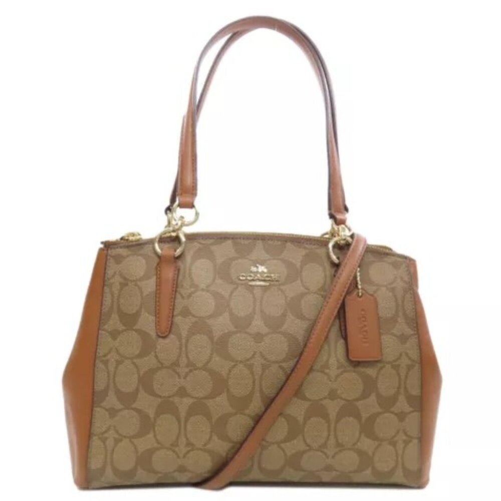 Coach Christie Carryall Khaki Signature 2 Way Shoulder Bag Handbag Purse